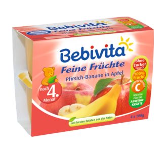 Bebivita 果物カップ リンゴ・桃・バナナ 4か月から 100g×4個(0,4kg)
