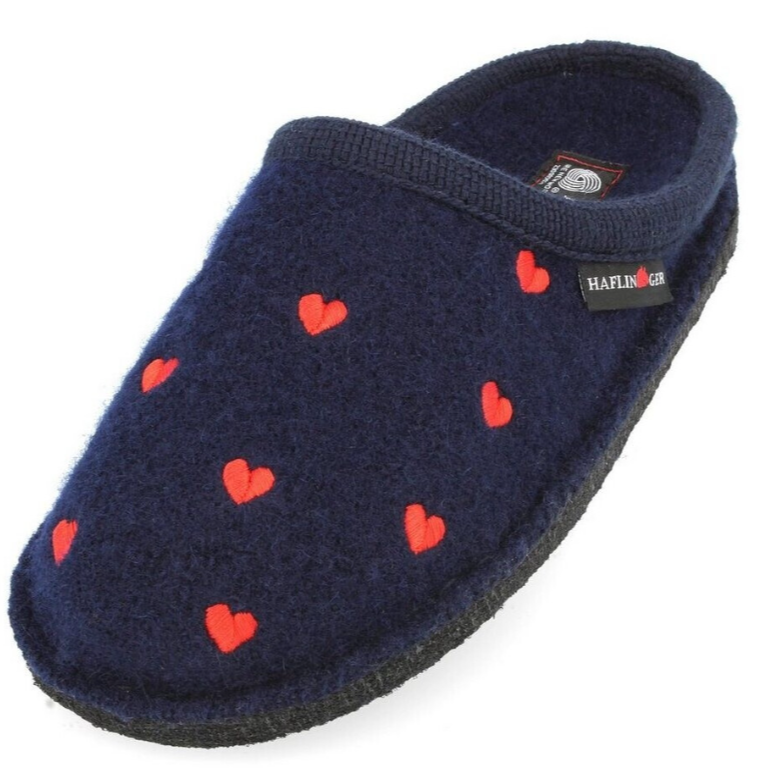 ハフリンガー(HAFLINGER) 高級スリッパ ハート柄 紺色