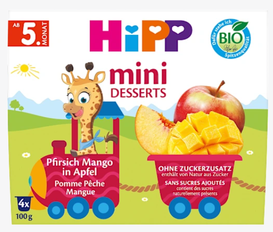 Hipp 果物カップ リンゴ・桃・マンゴー 5か月から 100g×4個(0.4kg)