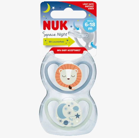 NUK ヌーク スペースナイト おしゃぶり ブルー/ホワイト サイズ2 6〜18ヶ月 2個