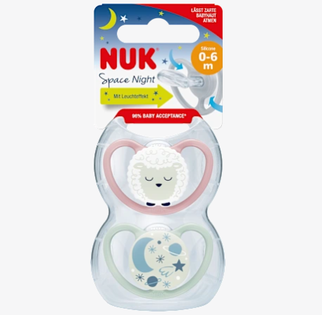 NUK ヌーク スペースナイト おしゃぶり シリコーン ブルー/ホワイト サイズ1 0〜6ヶ月 2個