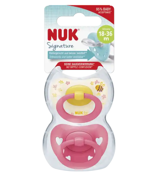 NUK ヌーク シグネチャー おしゃぶり シリコーン ピンク/ローズ サイズ3 18ヶ月から 2個