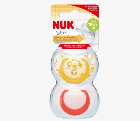 NUK ヌーク スター おしゃぶり イエロー/レッド サイズ3 18〜36ヶ月 2個