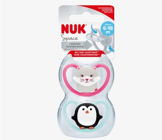 NUK ヌーク スペース おしゃぶり ピンク/ミントグリーン サイズ2 6〜18ヶ月 2個