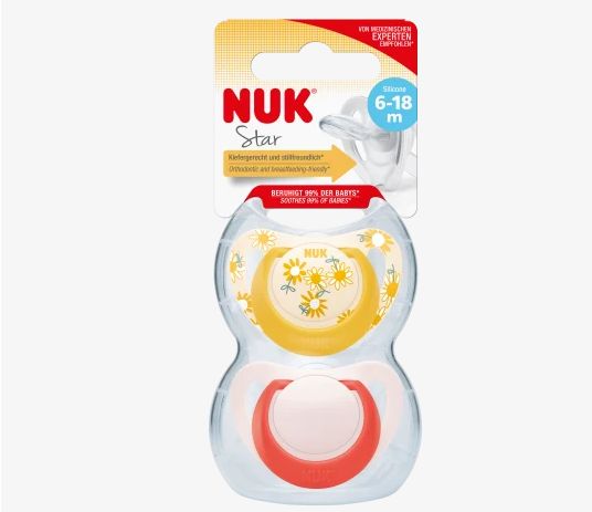 NUK ヌーク スター おしゃぶり イエロー/レッド サイズ2 6〜18ヶ月 2個