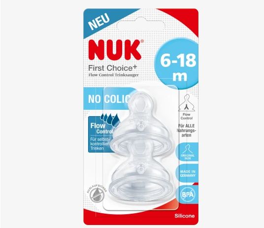 NUK ヌーク ファーストチョイス+ 交換用ニップル バルブ付き シリコーン 6〜18ヶ月 2個