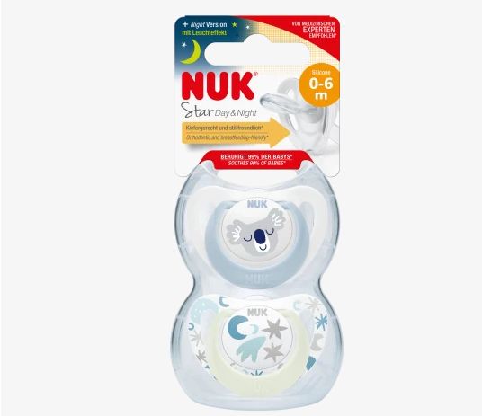 NUK ヌーク スター デイ&ナイト おしゃぶり ブルー/ホワイト サイズ1 0〜6ヶ月 2個