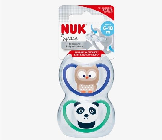 NUK ヌーク スペース おしゃぶり シリコーン ブルー/グリーン サイズ2 6〜18ヶ月 2個