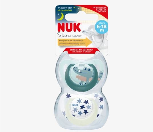 NUK ヌーク スター デイ&ナイト おしゃぶり グリーン/ブルー サイズ2 6〜18ヶ月 2個