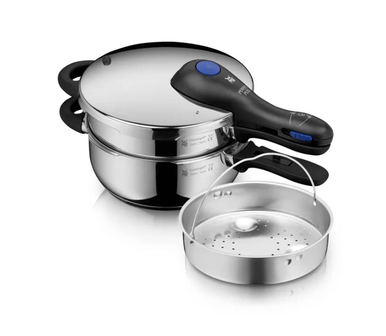 WMF パーフェクトプラス ワンポット圧力鍋セット (スチームバスケット付き、6.5L+3L、スタッキング可能)