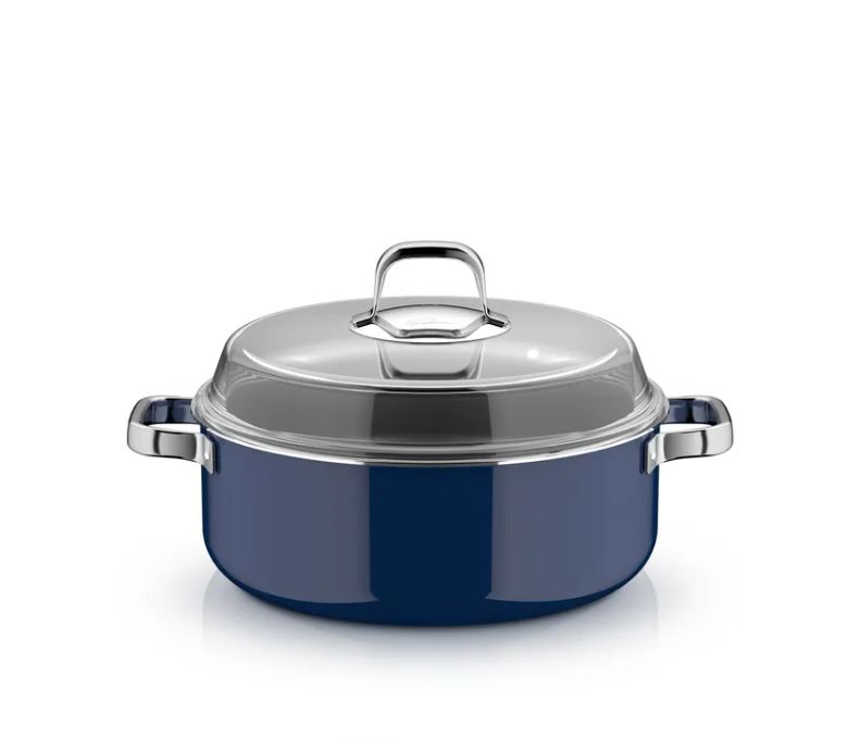 WMF フュージョンテック ミネラルプロ 円形ロースター (蓋付き、28cm、Tim Raue オーシャンブルー)