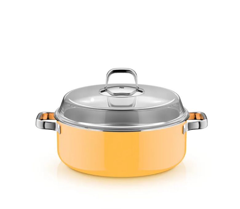 WMF フュージョンテック ミネラルプロ 円形ロースター (蓋付き、28cm、マンゴーイエロー)