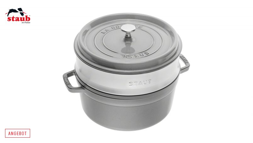 STAUB ココット ココット (ラウンド、スチーマーセット、グラファイトグレー) 1個