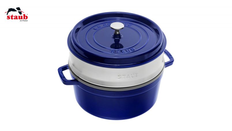 STAUB ココット ココット (ラウンド、スチーマーセット、ダークブルー) 1個