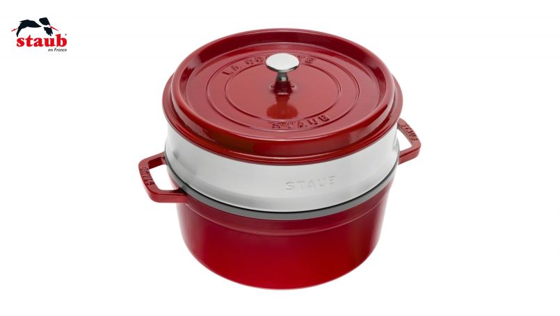 STAUB ココット ココット (ラウンド、スチーマーセット、チェリーレッド) 1個