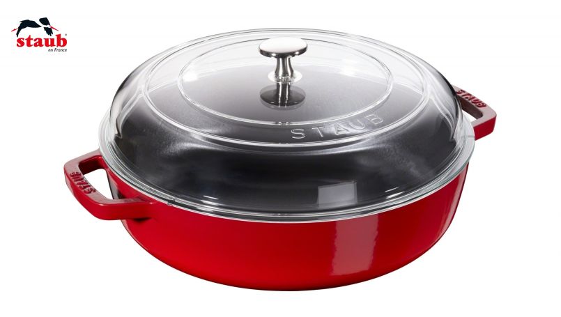 STAUB フラットロースター ガラス蓋付ロースター (26 CM、チェリーレッド) 1個