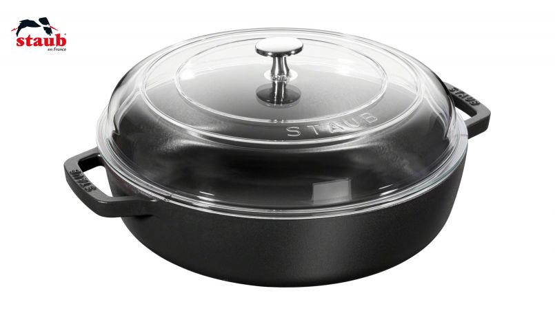 STAUB フラットロースター ガラス蓋付ロースター (24 CM、ブラック) 1個