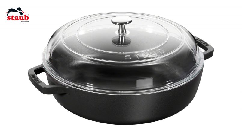 STAUB フラットロースター ガラス蓋付ロースター (26 CM、ブラック) 1個