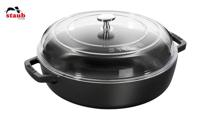 STAUB フラットロースター ガラス蓋付ロースター (28 CM、ブラック) 1個