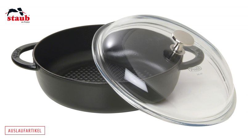 STAUB ガラス蓋付マルチファンクションロースター (24 CM、ブラック) 1個