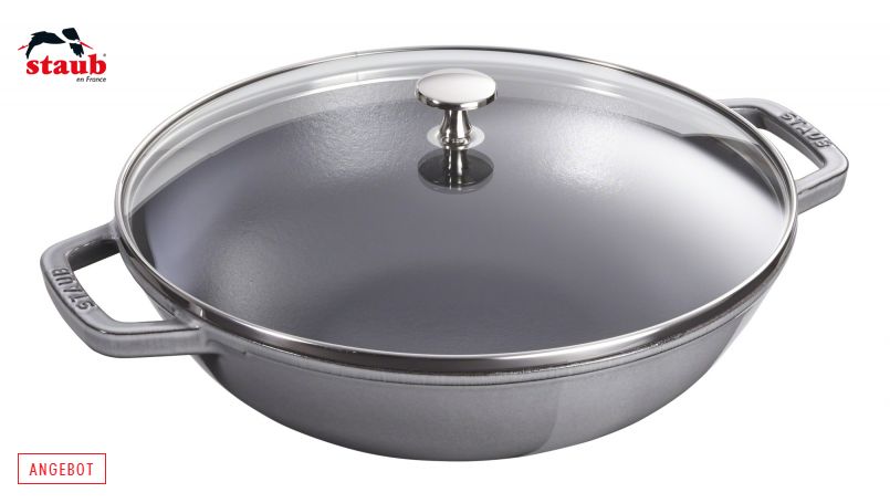 STAUB ウオック ガラス蓋付ウオックパン (30cm、グラファイトグレー) 1個