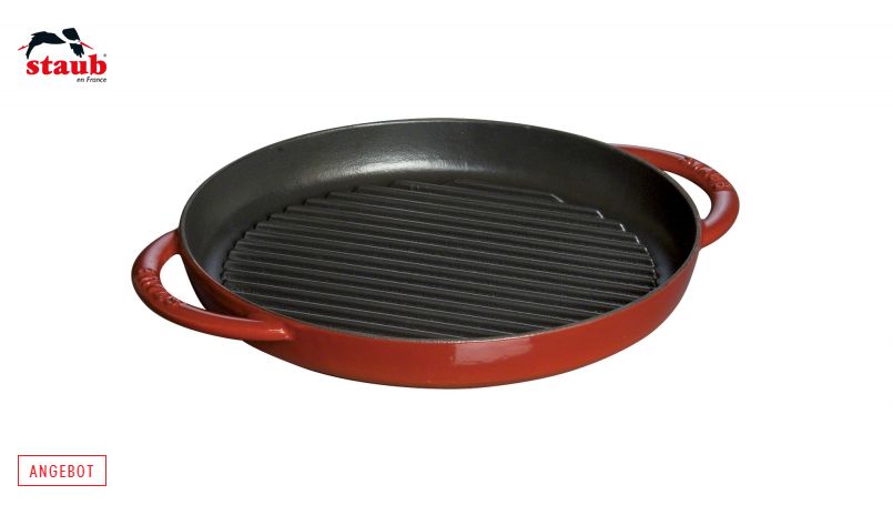 STAUB グリルパン グリルパン (ラウンド、26 CM、チェリーレッド)