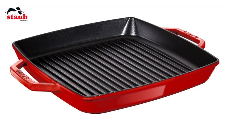 STAUB グリルパン 両ハンドル付グリルパン (スクエア、33 CM、
チェリーレッド)