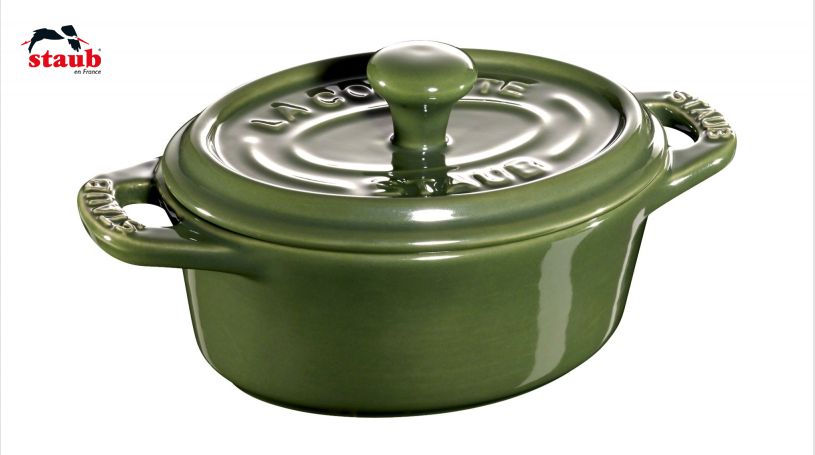 STAUB ギフト ミニココット (オーバル、バジルグリーン) 1個