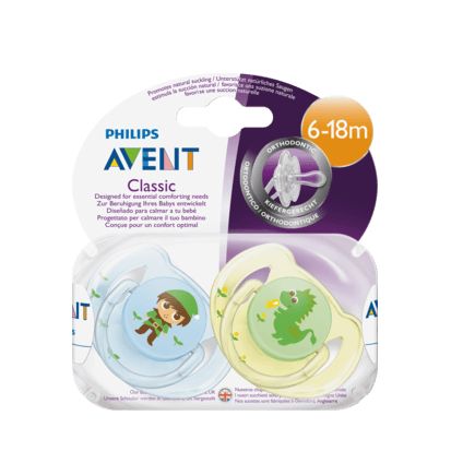 Avent おしゃぶり シリコン製 6〜18か月 おとぎ話の森 男の子向け 2個