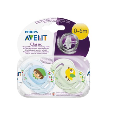 Avent おしゃぶり シリコン製 0〜6か月 おとぎ話の森 男の子向け 2個