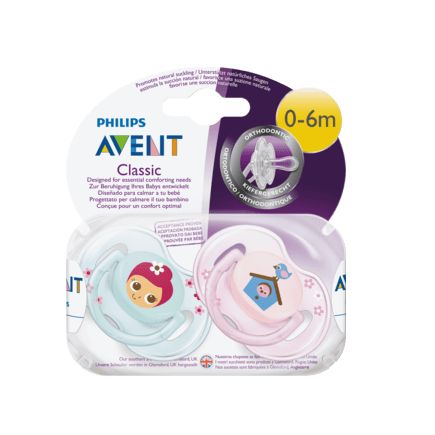 Avent おしゃぶり シリコン製 0〜6か月 おとぎ話の森 女の子向け 2個