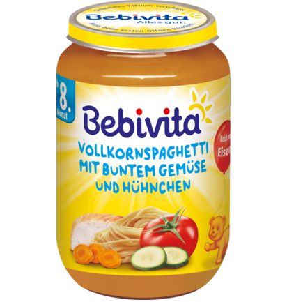 Bebivita メニュー 全粒穀物スパゲッティ 野菜と鶏肉入り 8か月から 220g