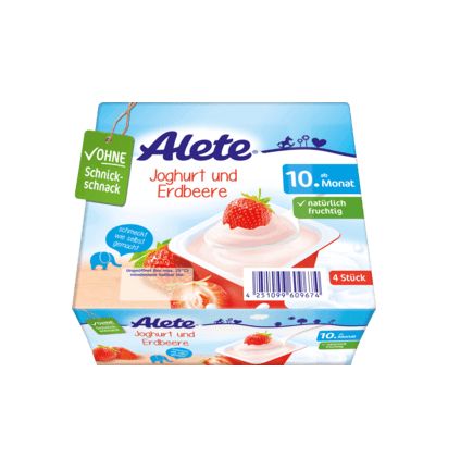 Alete ヨーグルトカップ ヨーグルトとイチゴ 10か月から 100g×4個