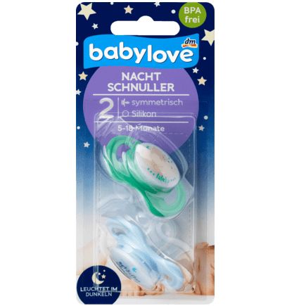 babylove 夜用おしゃぶり シリコン製 左右対称 サイズ2 5〜18か月 2個