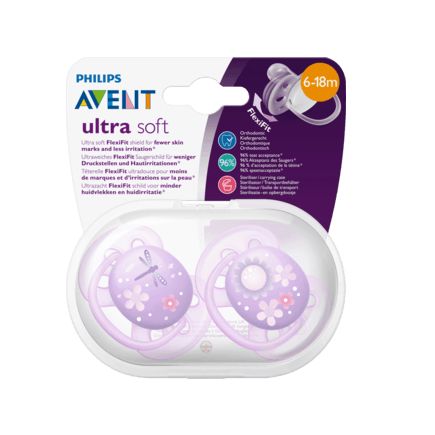 Philips AVENT おしゃぶり ウルトラソフト サイズ2 6〜18か月 女の子向け 2個