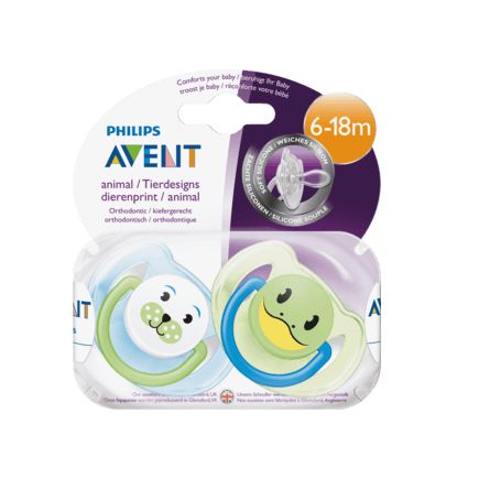 Philips AVENT おしゃぶり 動物柄 サイズ2 6〜18か月 男の子向け 2個