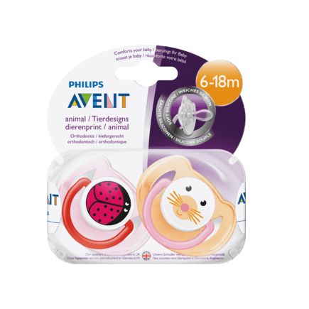 Philips AVENT おしゃぶり クラシック 動物柄 サイズ2 6〜18か月 女の子向け 2個