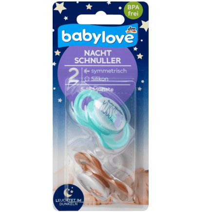 babylove 夜用おしゃぶり シリコン製 左右対称 サイズ2 5〜18か月 夜のフクロウ 2個