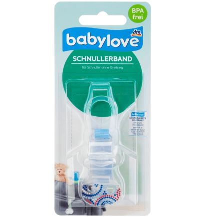 babylove おしゃぶり用ストラップ グリップリングなし 薄青/水玉 1個