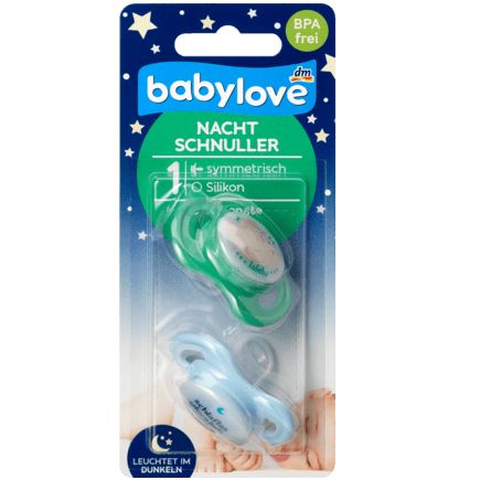 babylove 夜用おしゃぶり シリコン製 左右対称 サイズ1 0〜6か月 2個