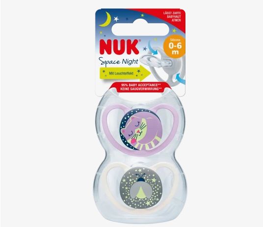 NUK ヌーク スペースナイト おしゃぶり パープル/ホワイト サイズ1 0〜6ヶ月 2個