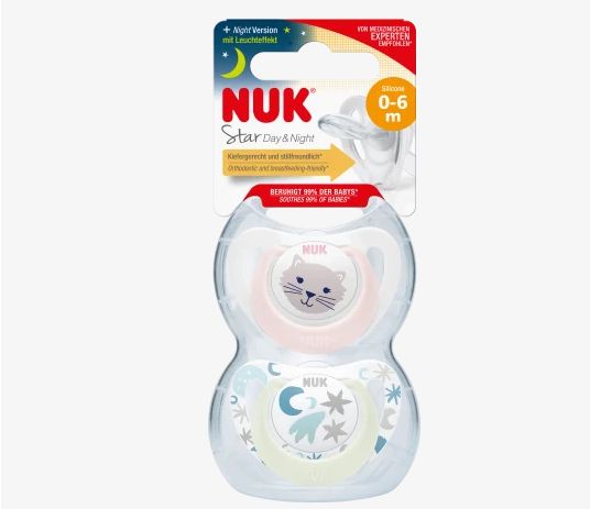 NUK ヌーク スター デイ&ナイト おしゃぶり ローズ/ライトブルー サイズ1 0〜6ヶ月 2個