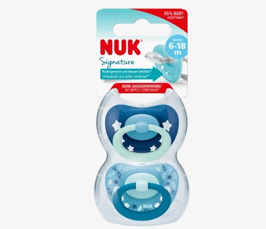 NUK ヌーク シグネチャー おしゃぶり シリコーン ブルー サイズ2 6〜18ヶ月 2個