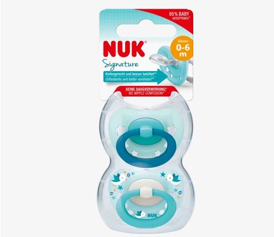 NUK ヌーク シグネチャー おしゃぶり シリコーン ブルー/ターコイズ サイズ1 0〜6ヶ月 2個