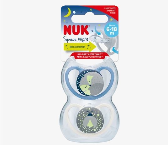NUK ヌーク スペースナイト おしゃぶり ブルー/ホワイト サイズ2 6〜18ヶ月 2個