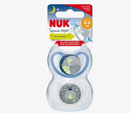 NUK ヌーク スペースナイト おしゃぶり シリコーン ブルー/ホワイト サイズ1 0〜6ヶ月 2個
