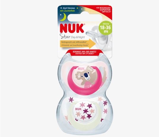 NUK ヌーク スター デイ&ナイト おしゃぶり ピンク/ホワイト サイズ3 18〜36ヶ月 2個