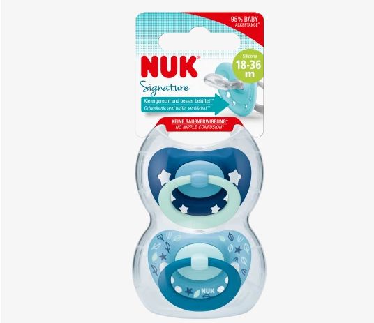NUK ヌーク シグネチャー おしゃぶり シリコーン ブルー サイズ3 18ヶ月から 2個