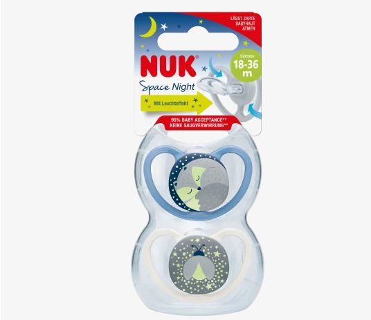 NUK ヌーク スペースナイト おしゃぶり ブルー/ホワイト サイズ3 18〜36ヶ月 2個