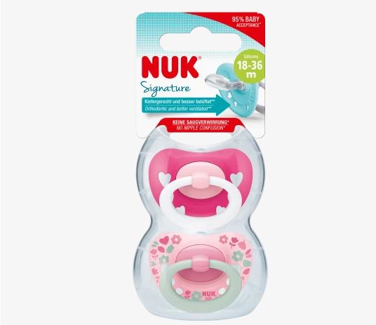 NUK ヌーク シグネチャー おしゃぶり シリコーン ピンク/ローズ サイズ3 18ヶ月から 2個